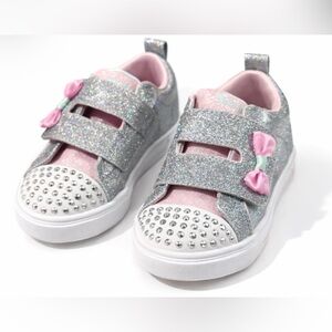 Light UP Skechers Glittery Silver and Pink Kids Sneakers